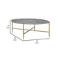 Coffee Table with Oval Marble Top and X Shaped Support Gray and Gold By Casagear Home BM250393