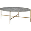 Coffee Table with Oval Marble Top and X Shaped Support, Gray and Gold By Casagear Home