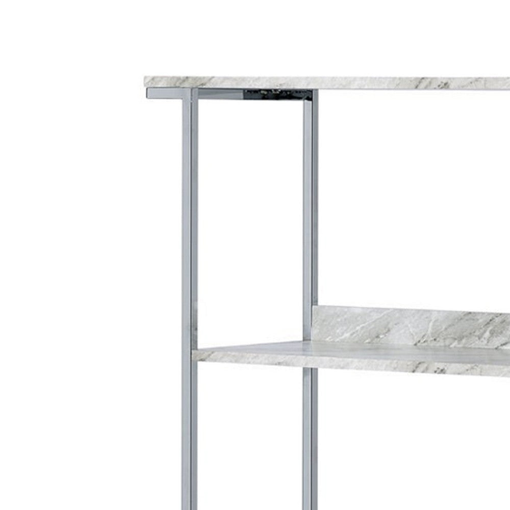 Bookcase with 5 Tier Design and Faux Marble Shelves Silver By Casagear Home BM250394