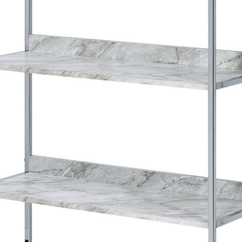 Bookcase with 5 Tier Design and Faux Marble Shelves Silver By Casagear Home BM250394