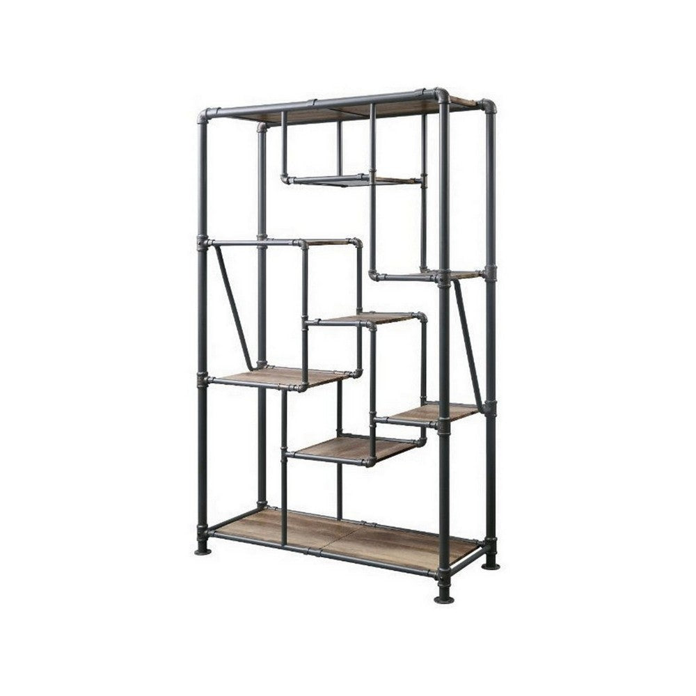 8-Tier Water Pipe Design Bookshelf, Brown and Gray By Casagear Home