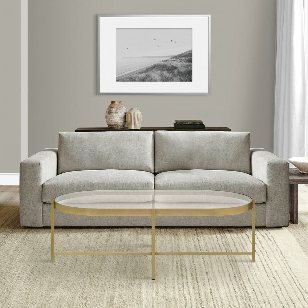 Coffee Table with Oblong Glass Top and Metal Frame Gold By Casagear Home BM250407