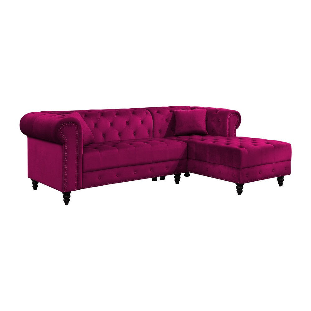 2 Piece Sectional Sofa Set with Chesterfield Design, Red By Casagear Home