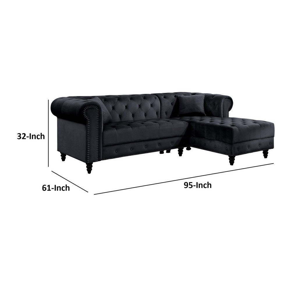 2 Piece Sectional Sofa Set with Chesterfield Design Black By Casagear Home BM250595