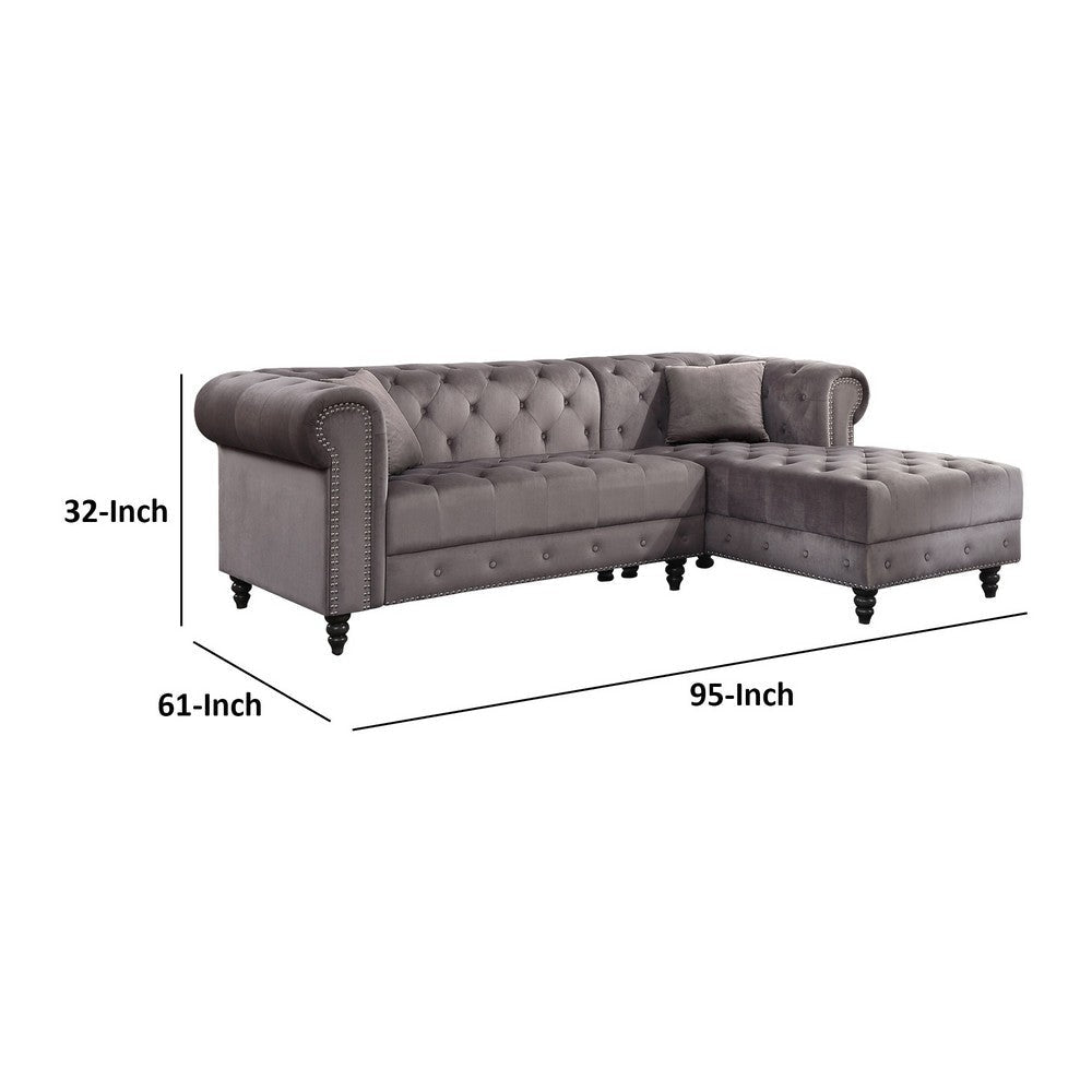 2 Piece Sectional Sofa Set with Chesterfield Design Gray By Casagear Home BM250597