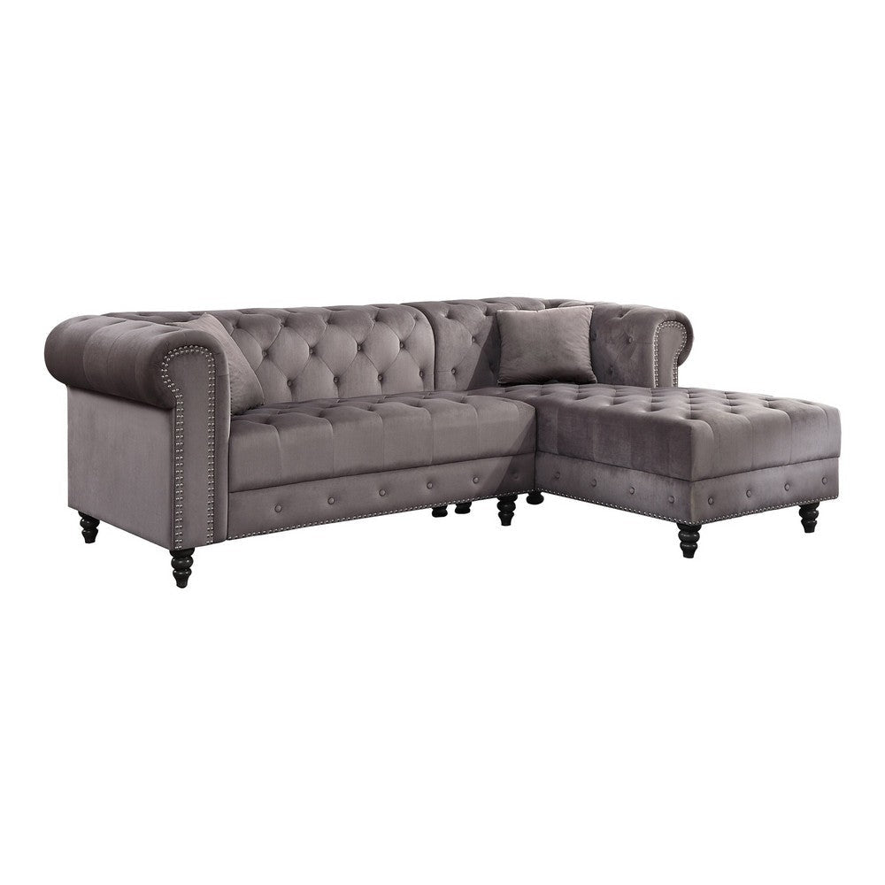 2 Piece Sectional Sofa Set with Chesterfield Design, Gray By Casagear Home