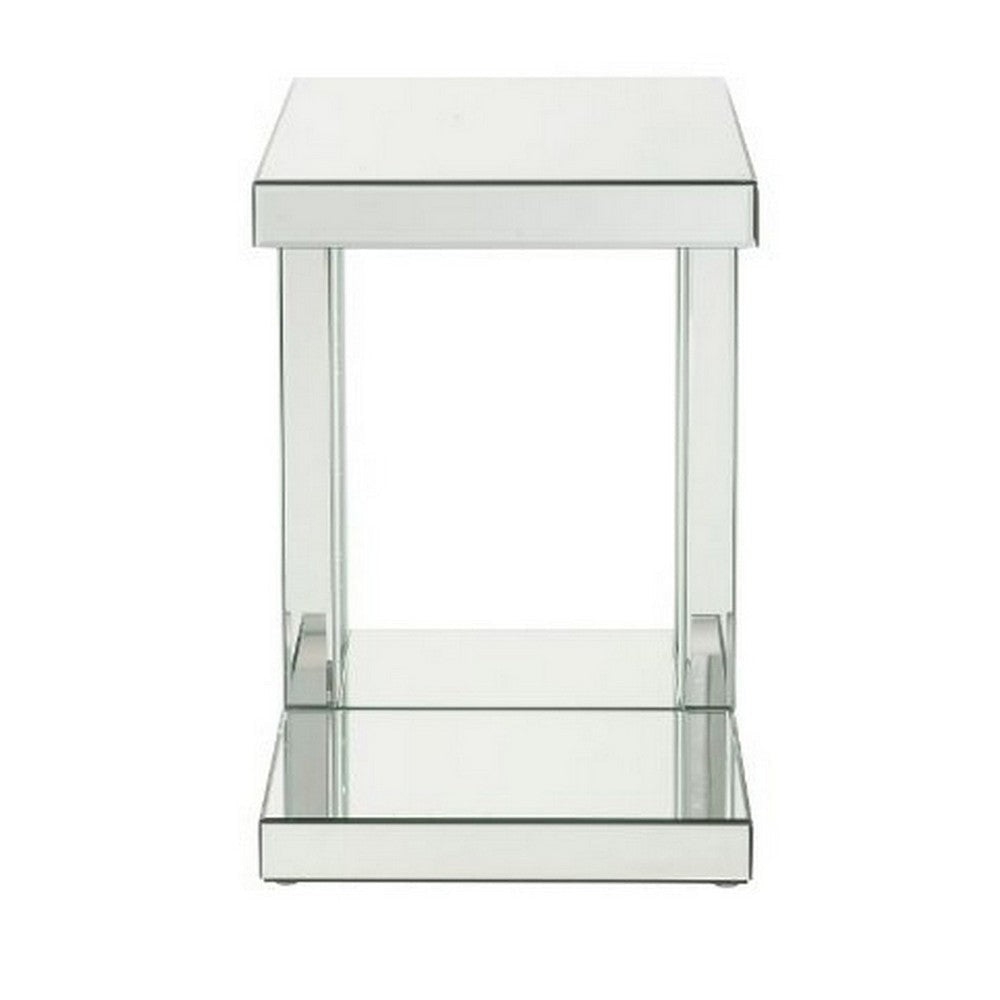 Mirrored Accent Table with C Shape and Faux Crystals Silver By Casagear Home BM250644