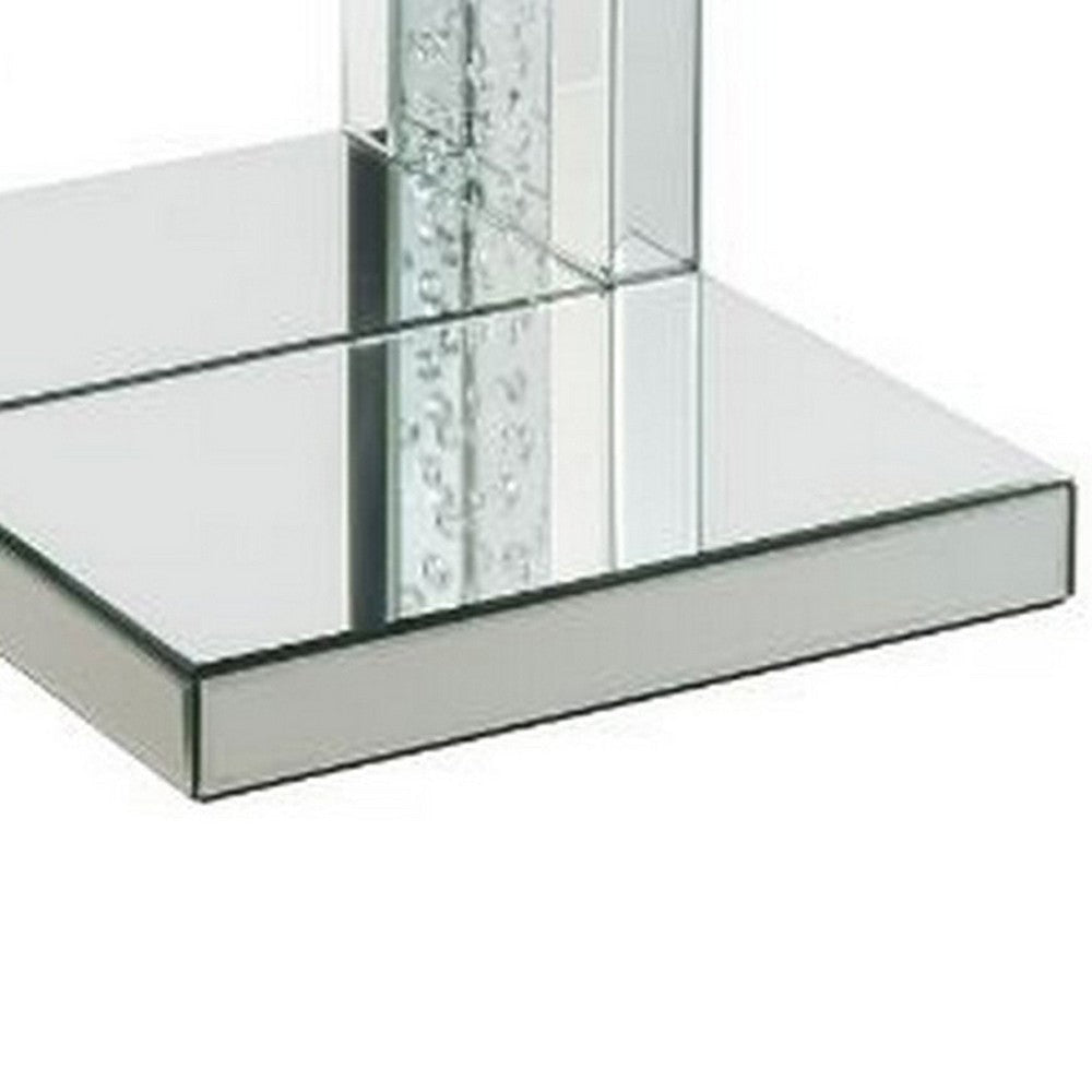 Mirrored Accent Table with C Shape and Faux Crystals Silver By Casagear Home BM250644