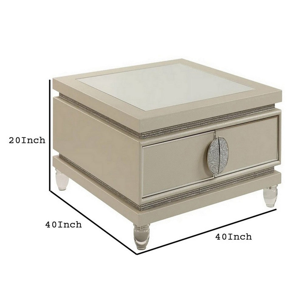 Coffee Table with Faux Leather Wrapping and Acrylic Legs Beige By Casagear Home BM250645