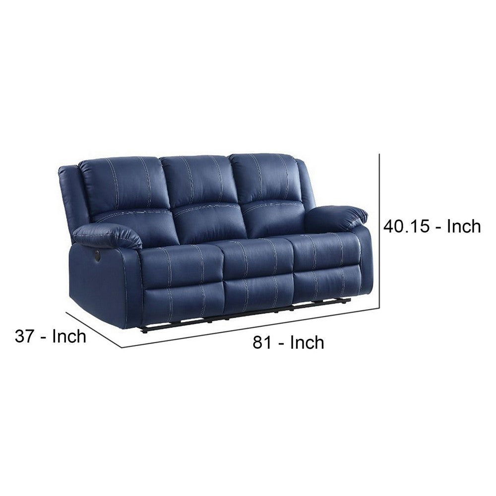 Leatherette Power Motion Sofa with 2 USB Ports Blue By Casagear Home BM250647