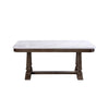 Dining Table with Marble Top and Trestle Base, White and Brown By Casagear Home