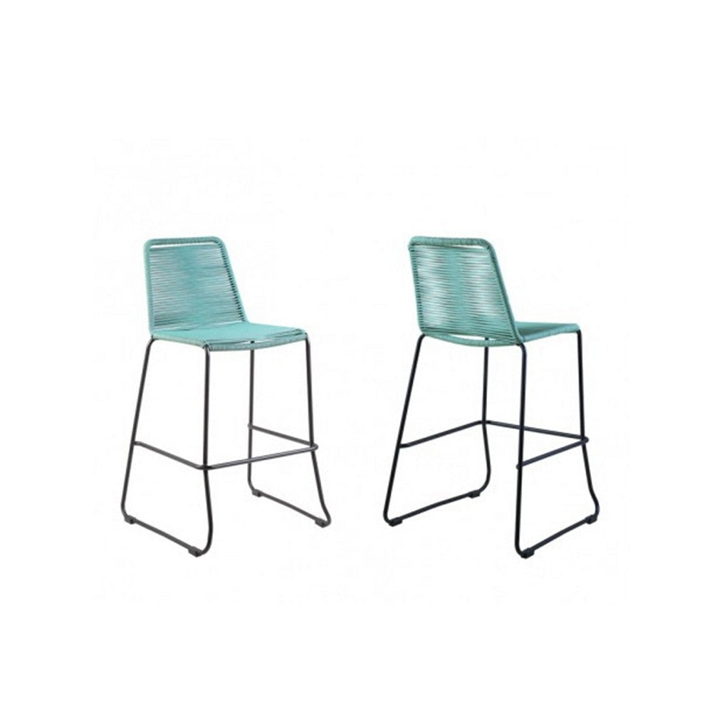 Outdoor Bar Stool with Fishbone Rope Weaving, Set of 2, Blue By Casagear Home