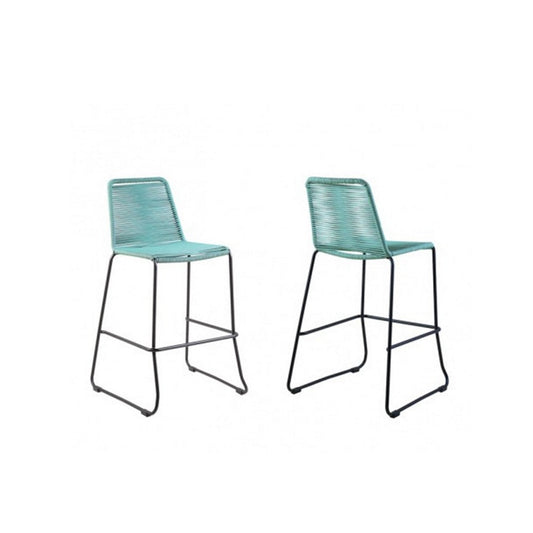 Outdoor Bar Stool with Fishbone Rope Weaving, Set of 2, Blue By Casagear Home