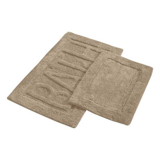 Veria 2 Piece Bath Mat with BATH Sculpted Details, The Urban Port, Beige By Casagear Home