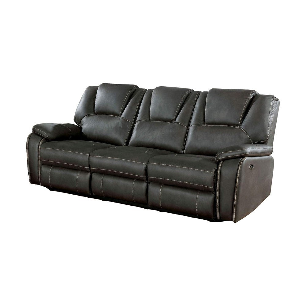 Leatherette Power Sofa with Drop Down Table and Cupholders, Gray By Casagear Home