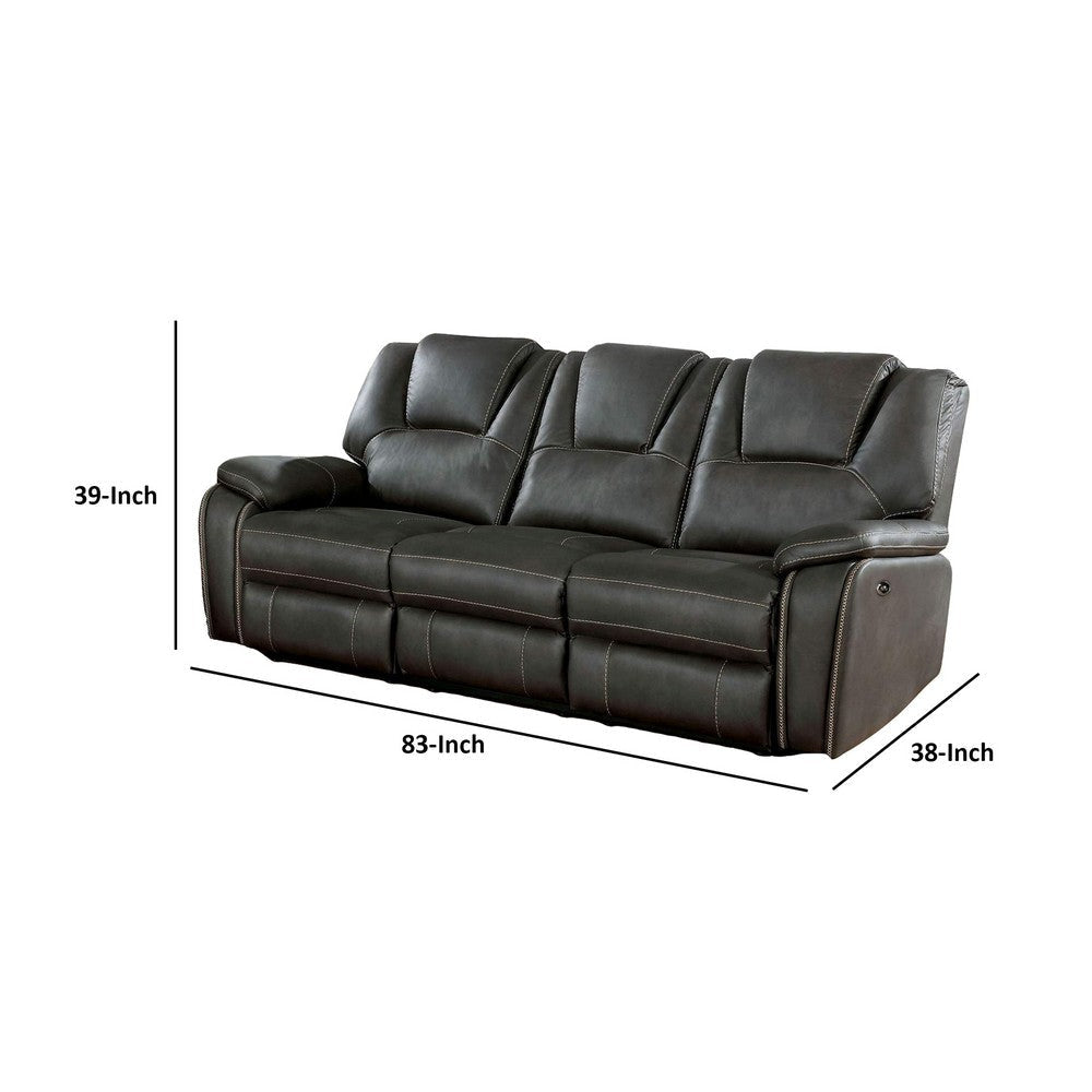 Leatherette Power Sofa with Drop Down Table and Cupholders Gray By Casagear Home BM250911