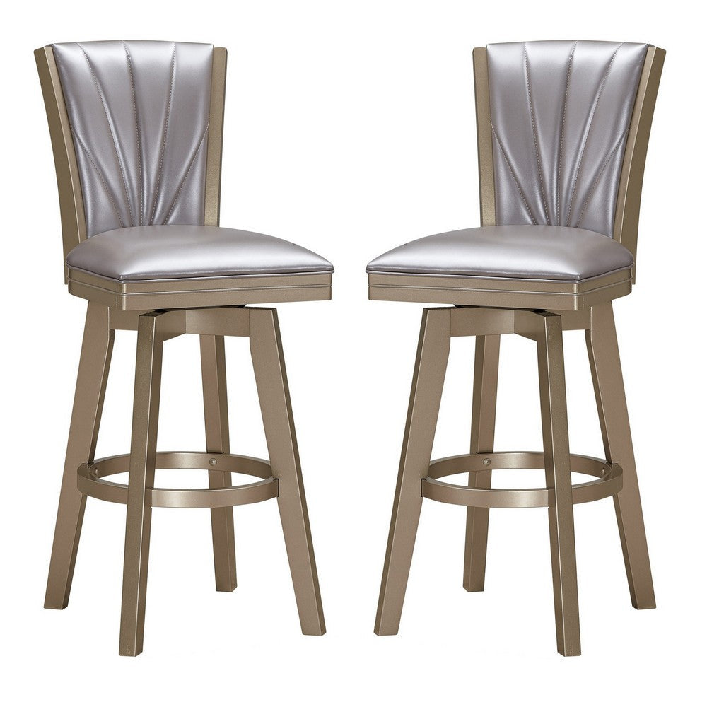 Barstool with Swivel Seat and Stitched Backrest Set of 2 Pearl Gray By Casagear Home BM250963