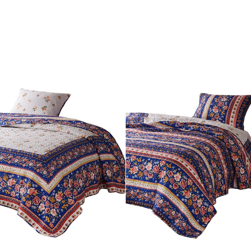 Loir 2 Piece Twin Quilt Set with Floral Print, Multicolor By Casagear Home