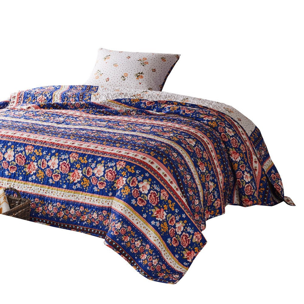 Loir 2 Piece Twin Quilt Set with Floral Print Multicolor By Casagear Home BM250977