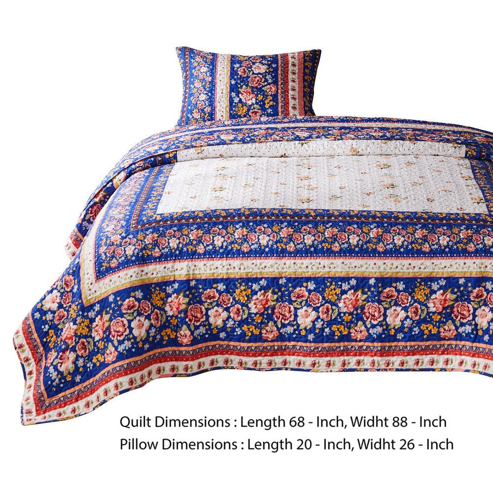 Loir 2 Piece Twin Quilt Set with Floral Print Multicolor By Casagear Home BM250977