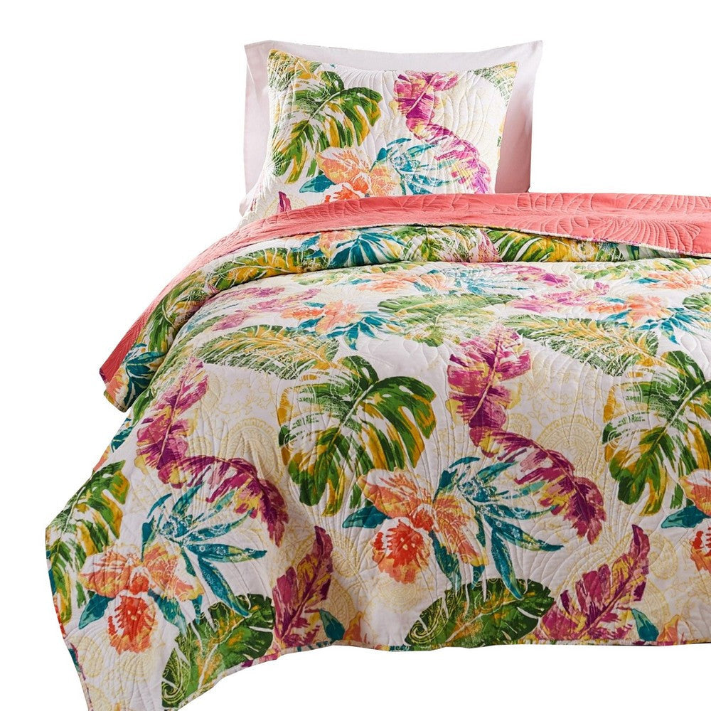 Aulne 2 Piece Twin Quilt Set with Leaf Print Multicolor By Casagear Home BM251005