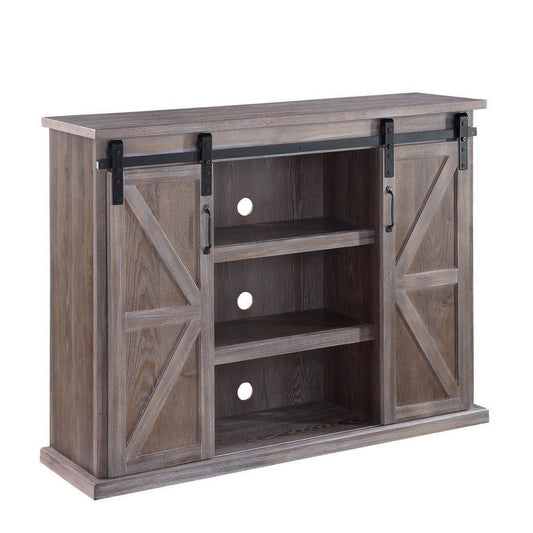 TV Stand with 2 Barn Sliding Doors and Farmhouse Style, Rustic Brown By Casagear Home