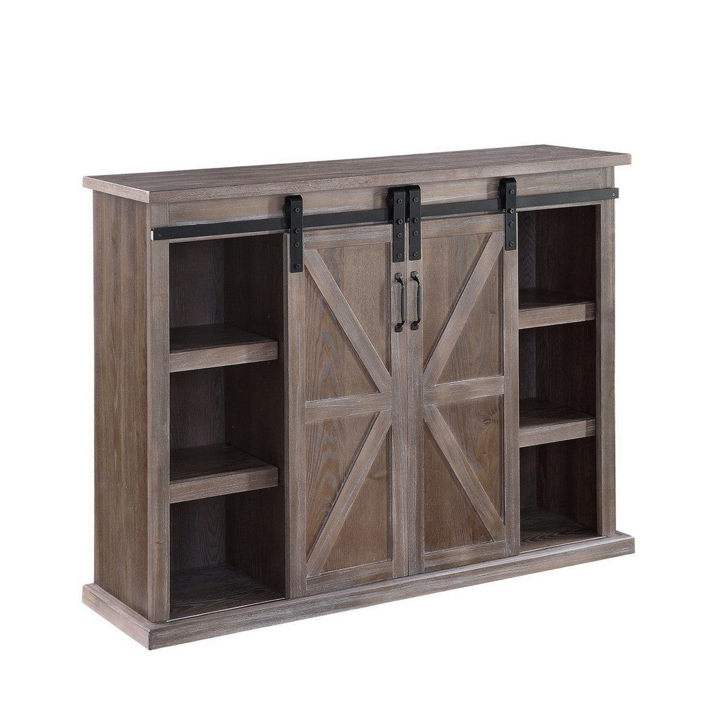 TV Stand with 2 Barn Sliding Doors and Farmhouse Style Rustic Brown By Casagear Home BM251039