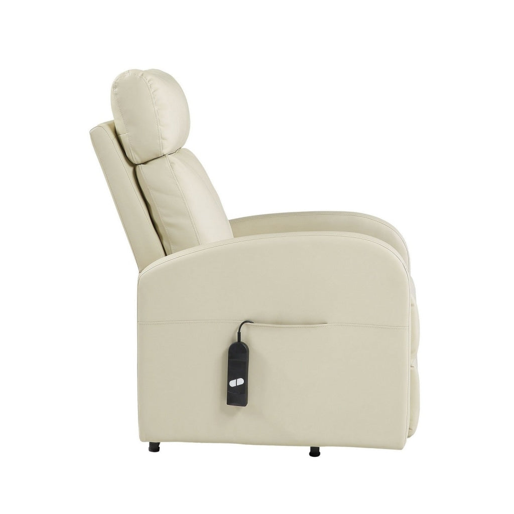 Power Lift Recliner Chair with Faux Leather and Wired Controller Off White By Casagear Home BM251043