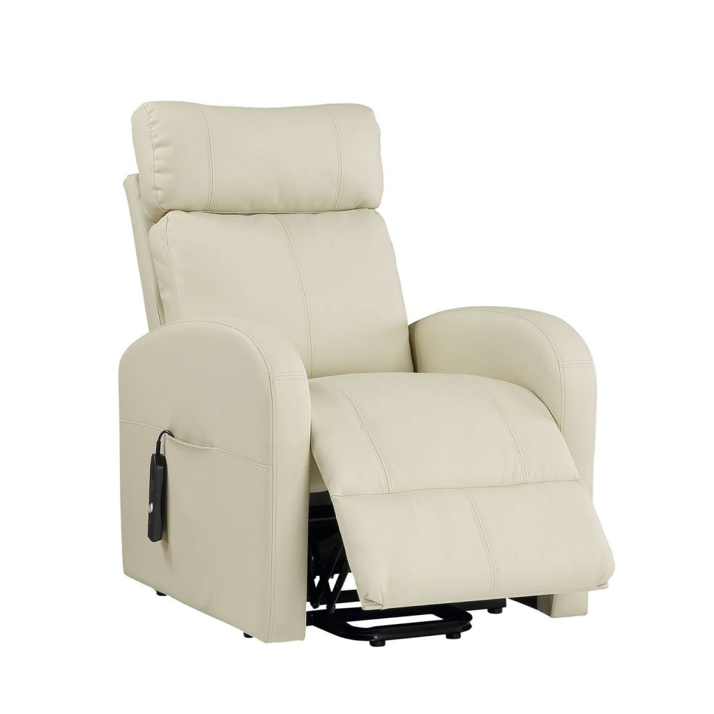 Power Lift Recliner Chair with Faux Leather and Wired Controller Off White By Casagear Home BM251043