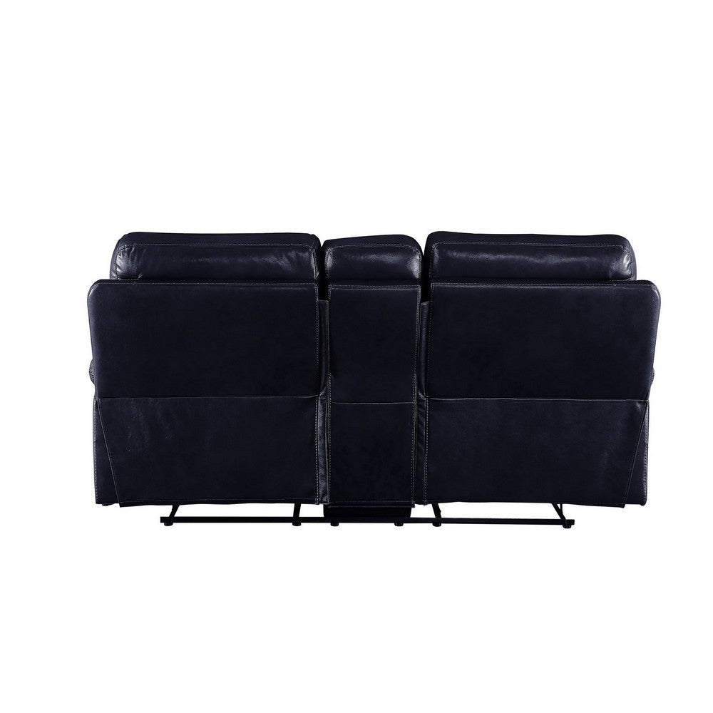 Motion Loveseat with Leatherette Upholstery and Tufted Seat Navy Blue By Casagear Home BM251076