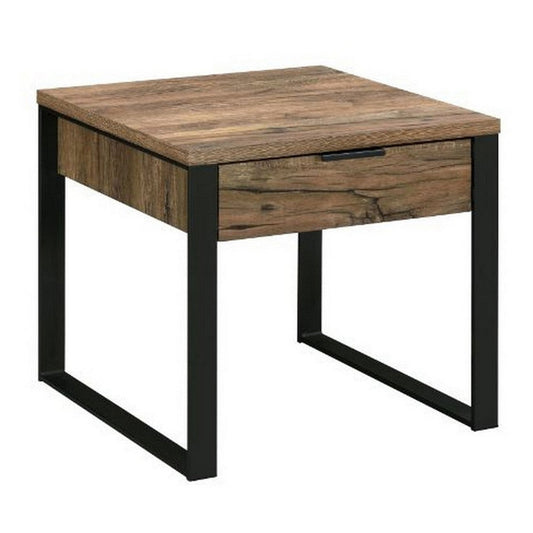 End Table with 1 Drawer and Grain Details, Brown and Black By Casagear Home