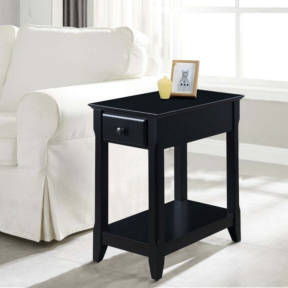 Accent Table with 1 Drawer and Bottom Shelf Black By Casagear Home BM251127