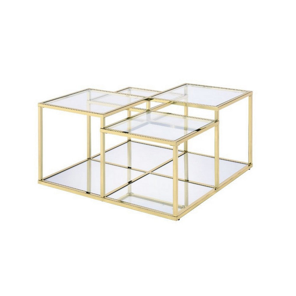 Coffee Table with Glass Top and Tubular Frame, Gold By Casagear Home