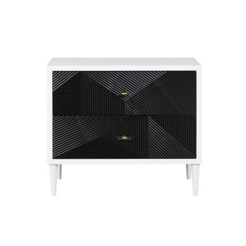 Accent table with Geometric Pattern 2 Drawer Front Black and White By Casagear Home BM251151