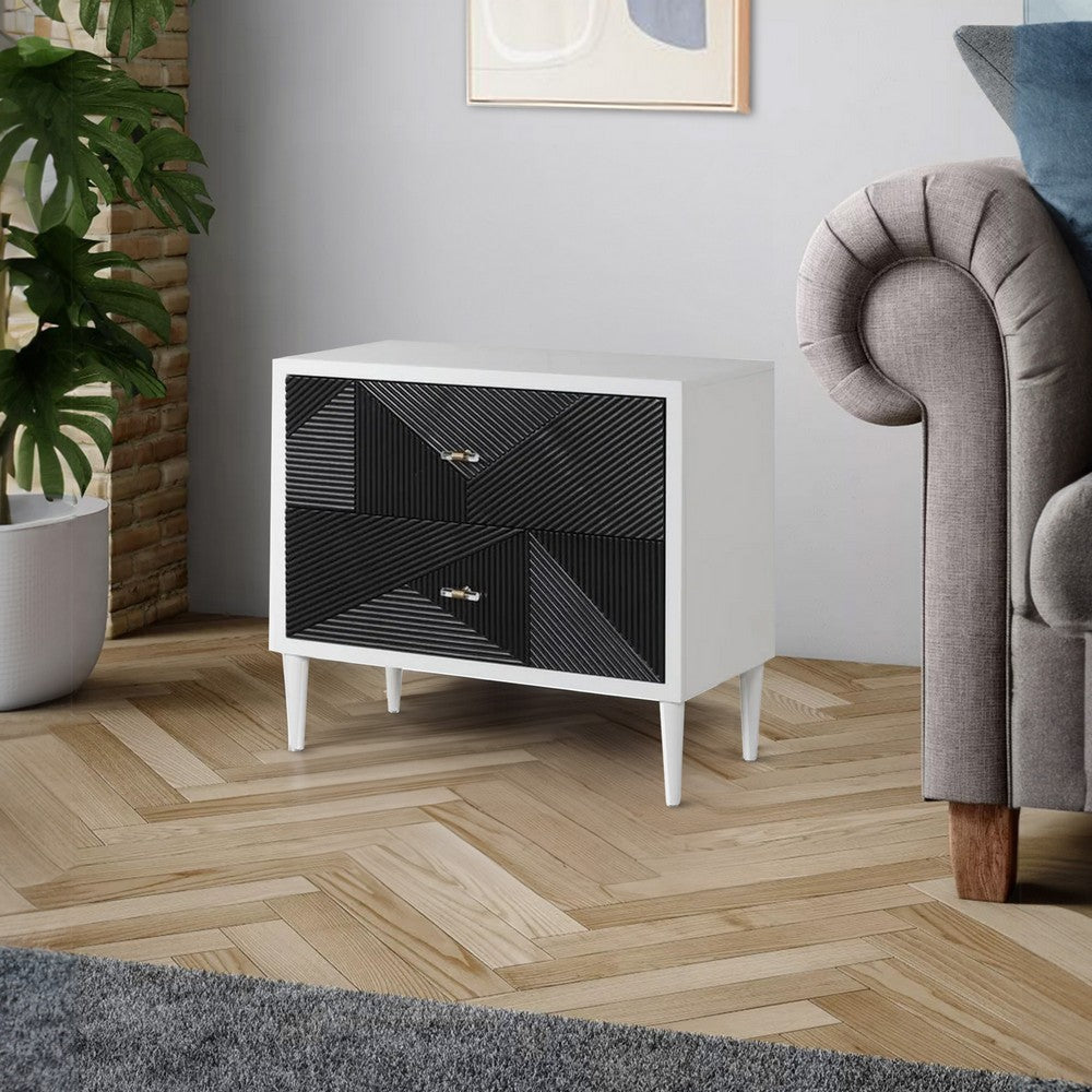 Accent table with Geometric Pattern 2 Drawer Front Black and White By Casagear Home BM251151