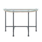 Wood Side Table Oval Tempered Glass Top Metal Pipe Style Legs Clear Glass Sandy Gray By Casagear Home BM251159