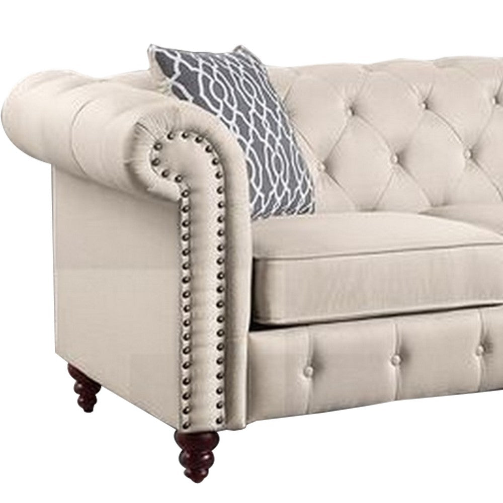 Reversible Sectional Sofa with Button Tufting and Rolled Arms Beige By Casagear Home BM251170