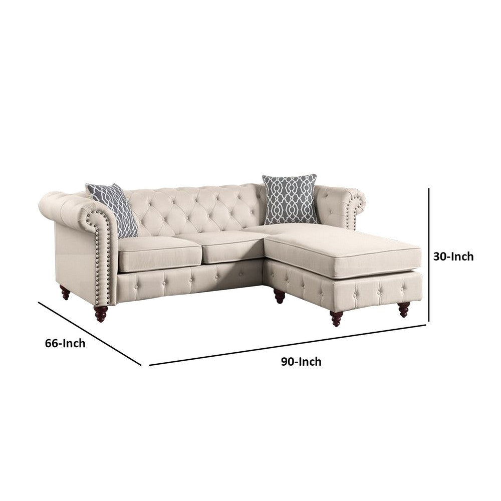 Reversible Sectional Sofa with Button Tufting and Rolled Arms Beige By Casagear Home BM251170