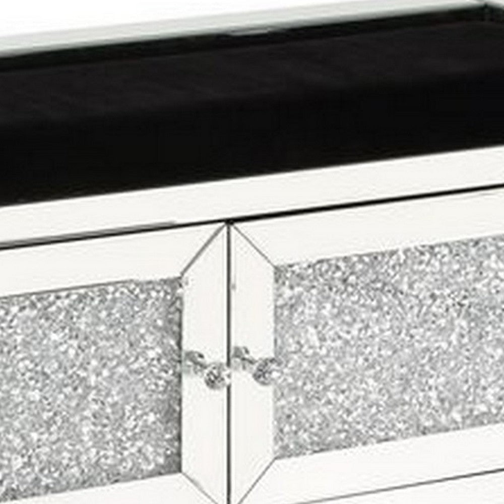 Mirrored Bench with Faux Diamonds and 2 Cabinets Silver By Casagear Home BM251188