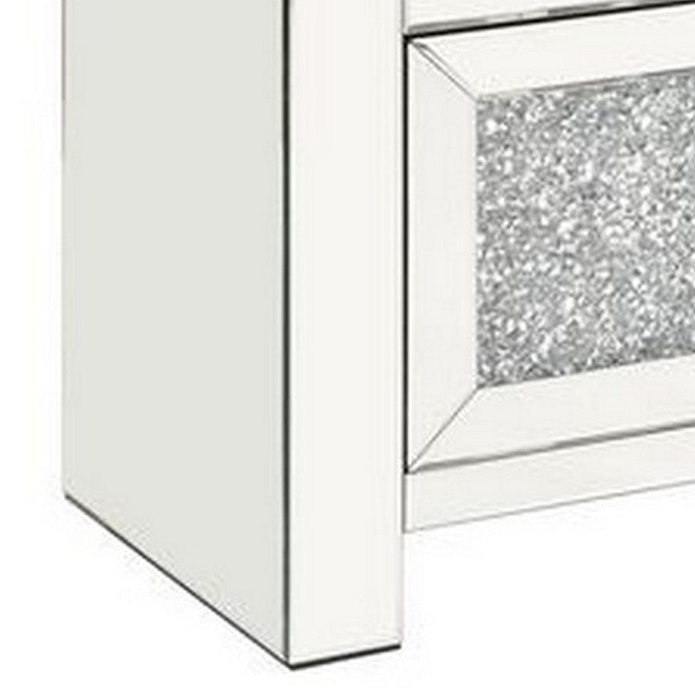 Mirrored Bench with Faux Diamonds and 2 Cabinets Silver By Casagear Home BM251188