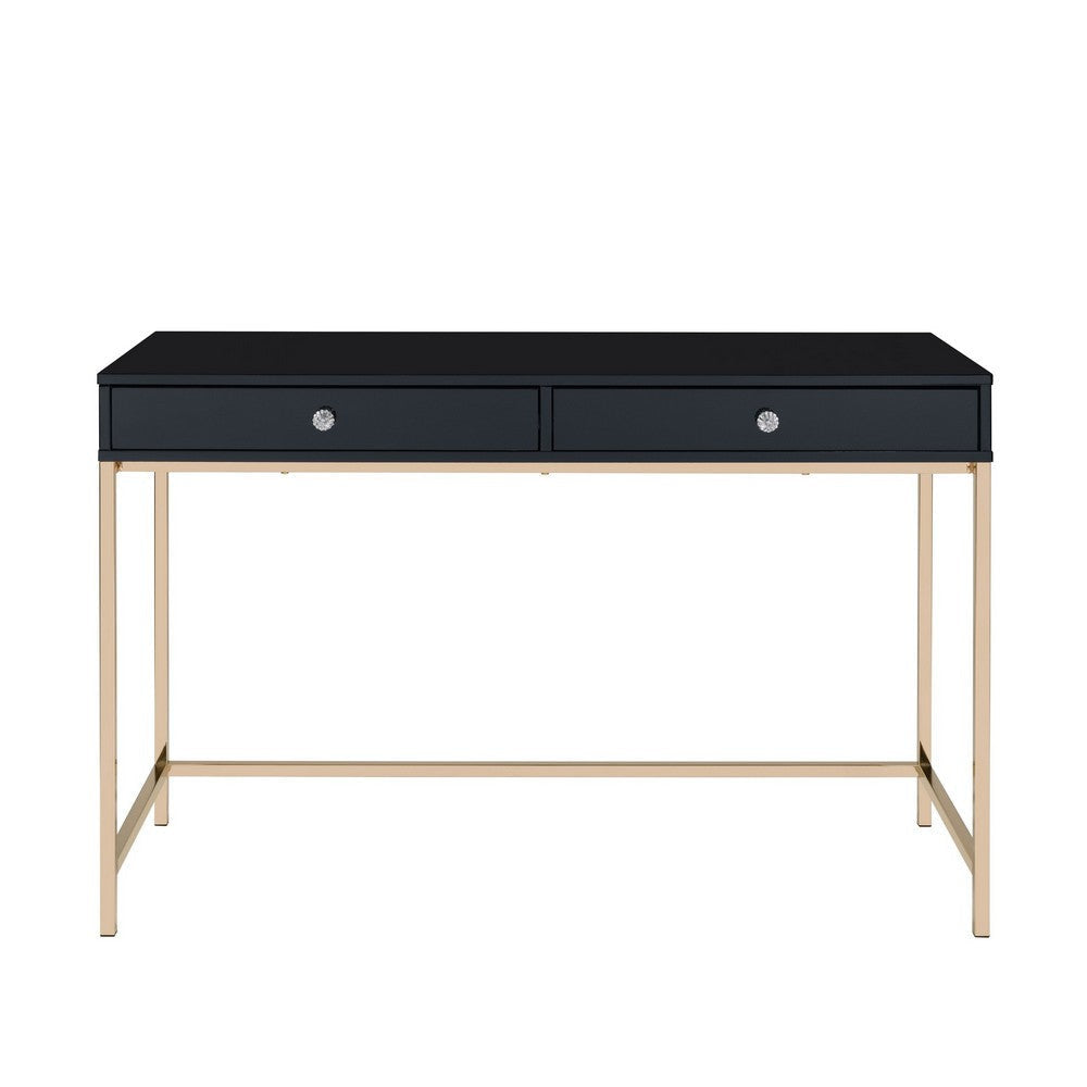 Writing Desk with 2 Storage Compartments Black and Gold By Casagear Home BM251199