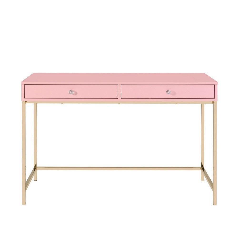 Writing Desk with 2 Storage Compartments Pink and Gold By Casagear Home BM251200