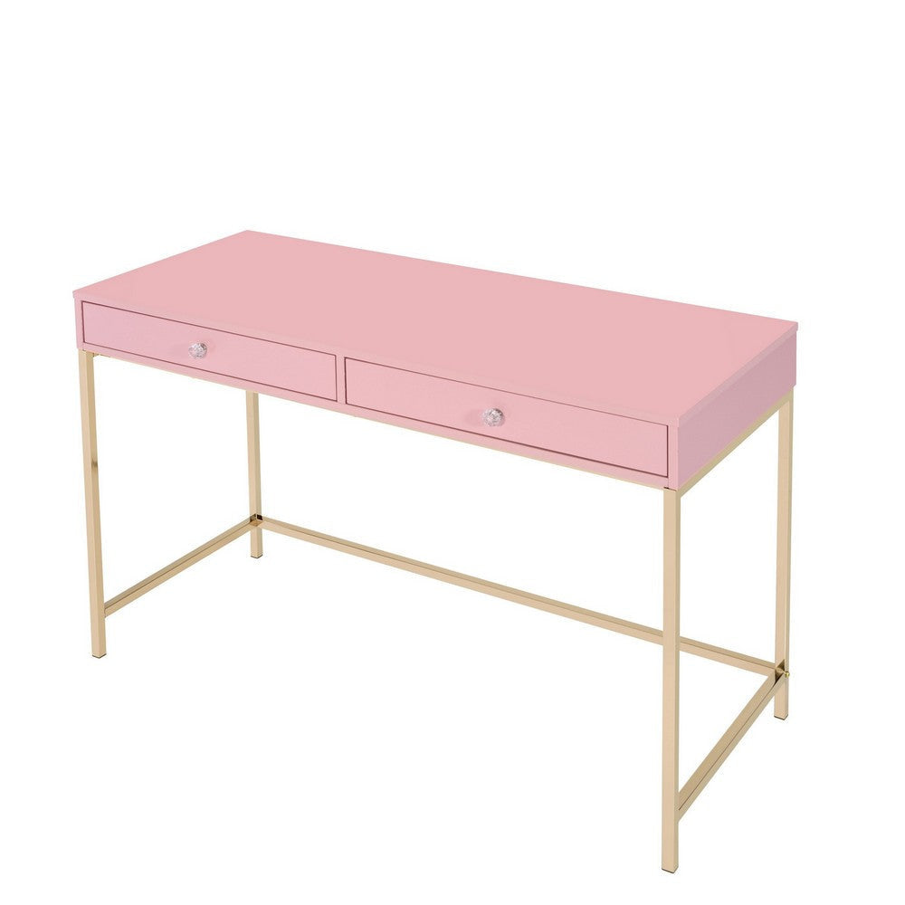 Writing Desk with 2 Storage Compartments Pink and Gold By Casagear Home BM251200