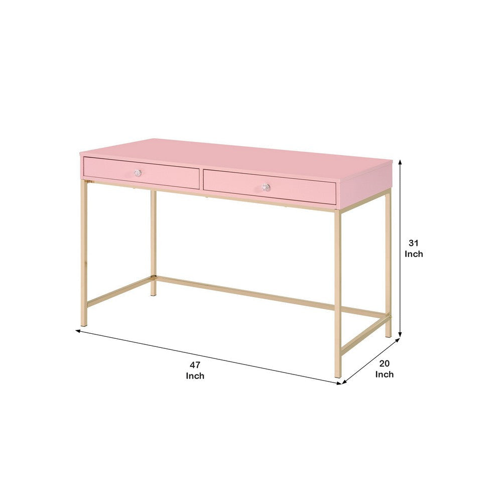 Writing Desk with 2 Storage Compartments Pink and Gold By Casagear Home BM251200