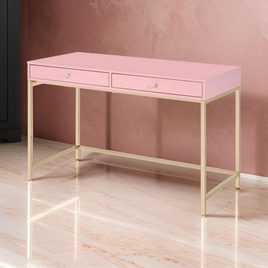 Writing Desk with 2 Storage Compartments, Pink and Gold By Casagear Home