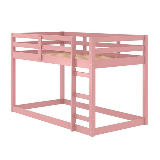 Twin Loft Bed with Wooden Frame and Attached Ladder, Pink By Casagear Home