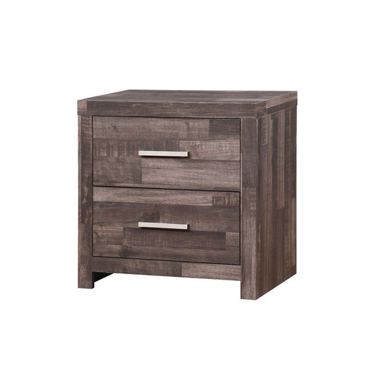 Nightstand with Rough Hewn Saw Texture and Panel Base, Rustic Gray By Casagear Home