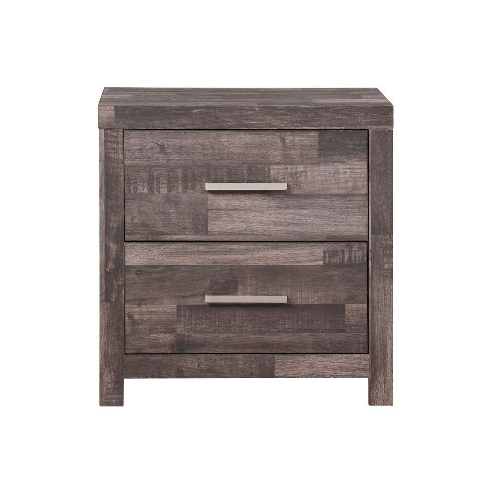 Nightstand with Rough Hewn Saw Texture and Panel Base Rustic Gray By Casagear Home BM251267