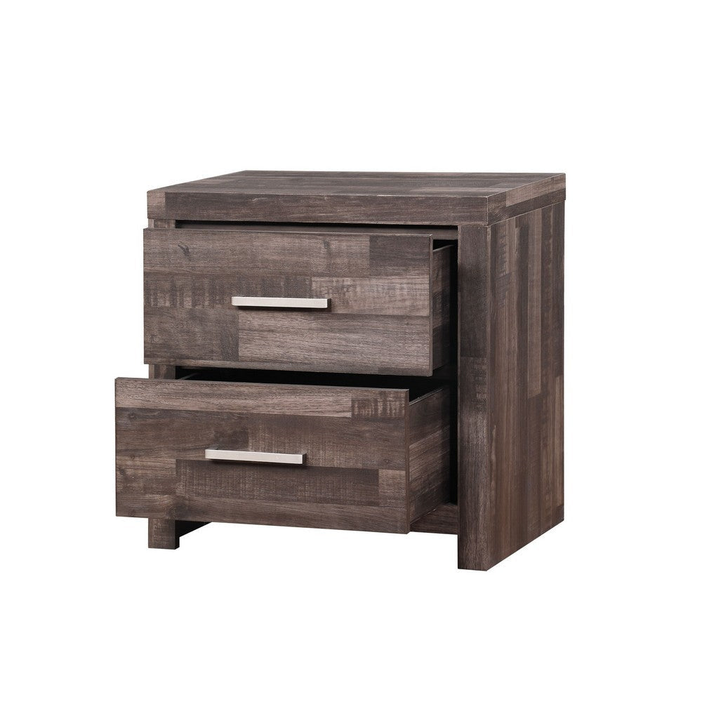 Nightstand with Rough Hewn Saw Texture and Panel Base Rustic Gray By Casagear Home BM251267