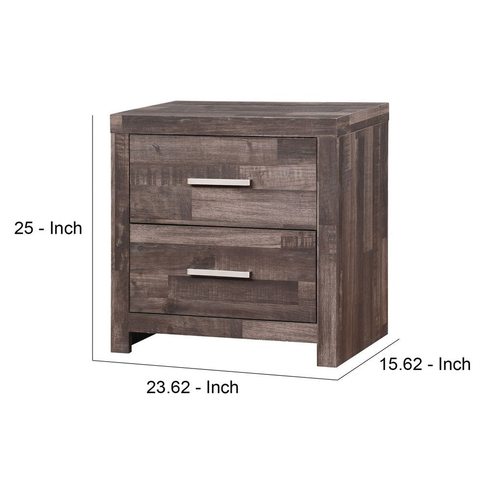 Nightstand with Rough Hewn Saw Texture and Panel Base Rustic Gray By Casagear Home BM251267